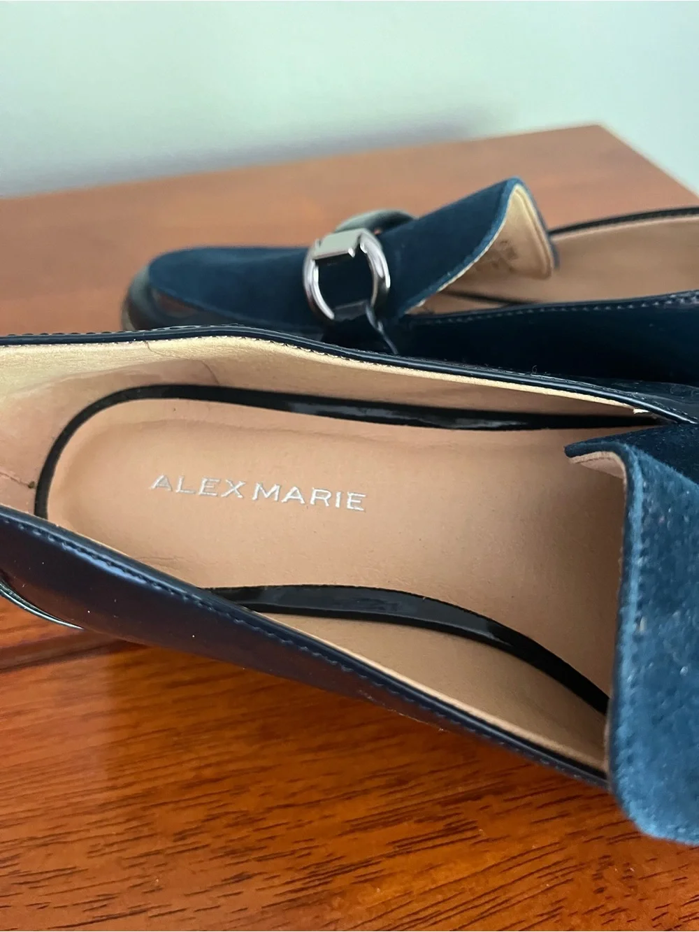 Women's 6.5 Navy Patent & Suede Platform Loafers